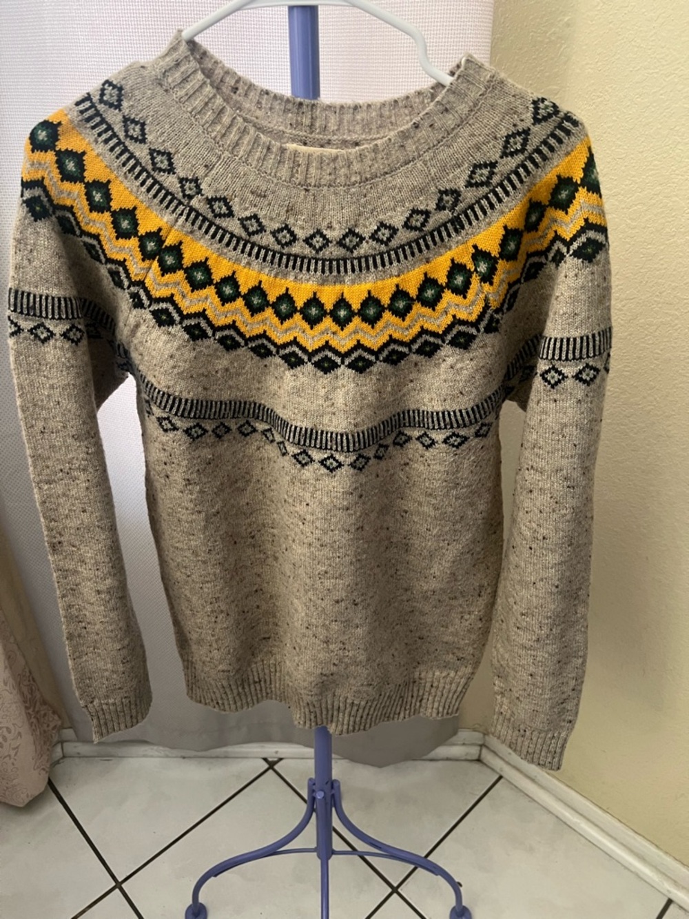Men's Fair Isle Pattern Sweater with Yellow Accents